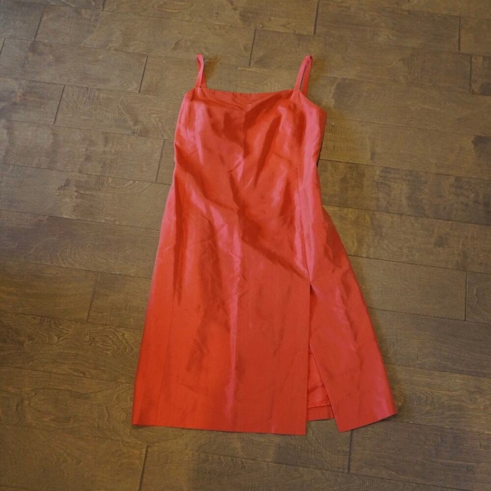 MaxMara Mini Pure Silk Made in Italy Dress Orange Front Split Womens Size 8